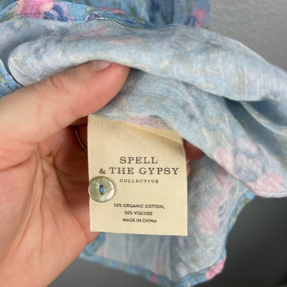 Spell Free People Dolly Long Sleeve Button Up Blouse Blue Floral Womens M Flowy - Picture 10 of 11